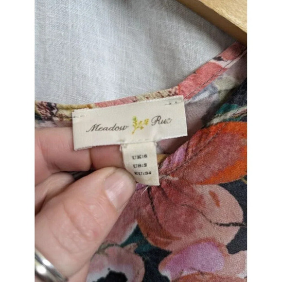 Meadow Rue floral print long mini rayon dress w/ pockets, women's size 2 A10 - Picture 2 of 10